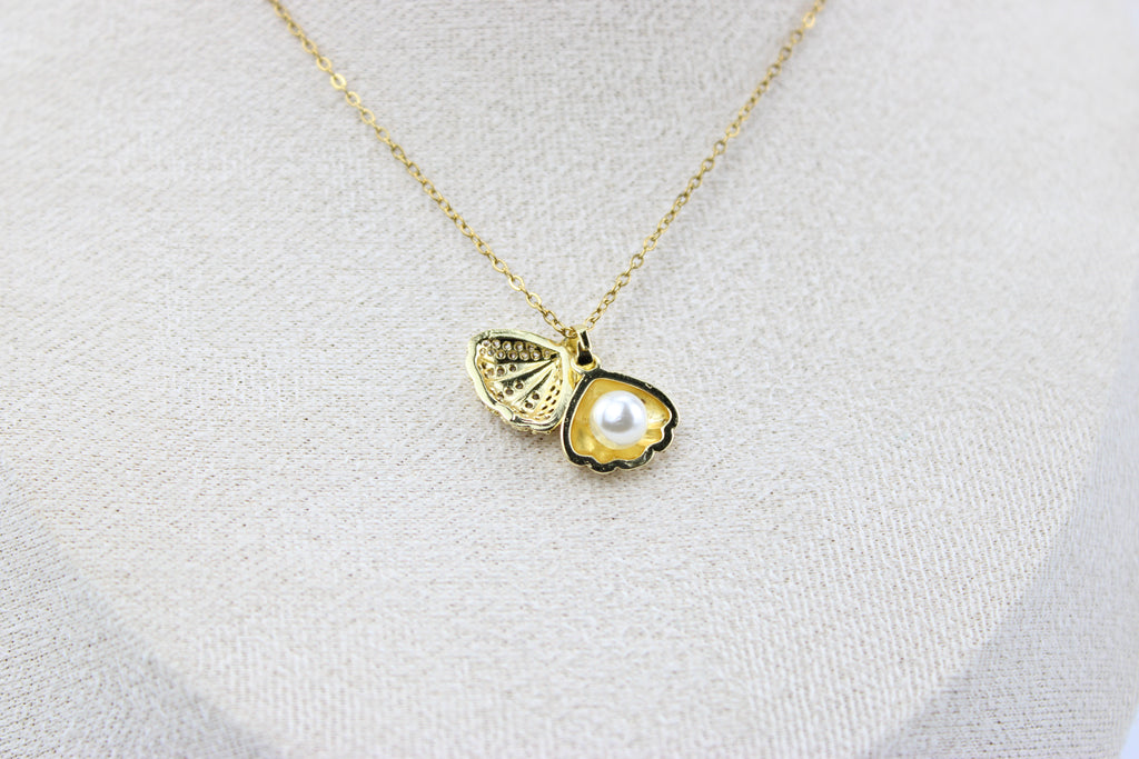 Golden Pearl Seashell Charm Necklace